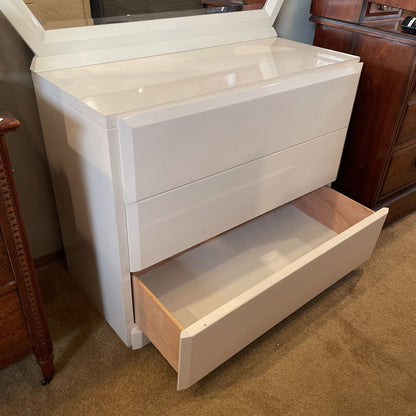 Lane White High Gloss 3 Drawer Dresser with Mirror C HIGHBOYS