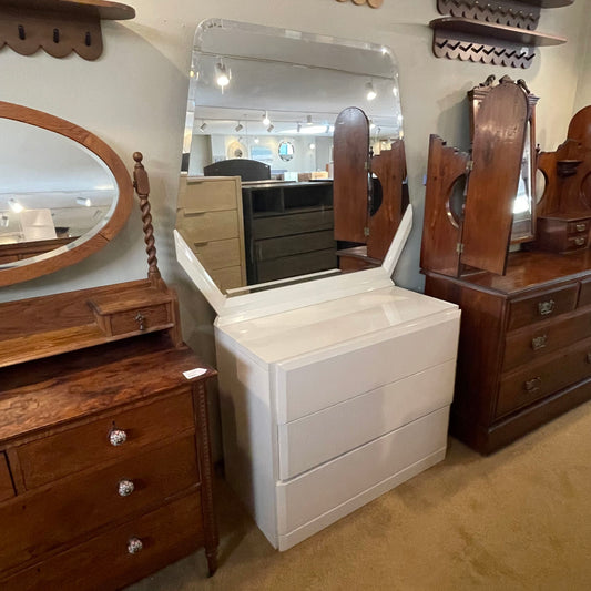 Lane White High Gloss 3 Drawer Dresser with Mirror C HIGHBOYS