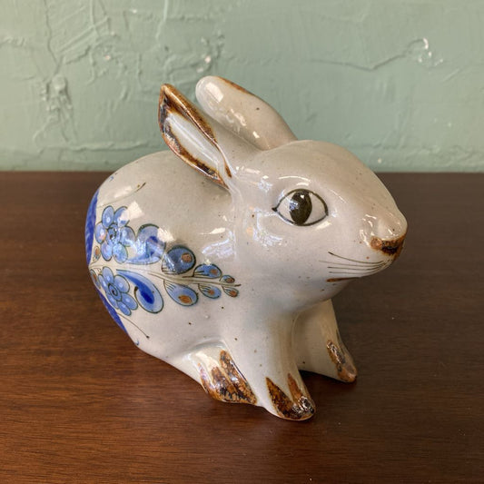 Vintage El Palomar Pottery Blue Floral Rabbit Figurine (L) SMALLS