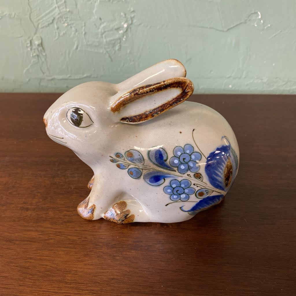 Vintage El Palomar Pottery Blue Floral Rabbit Figurine (L) SMALLS