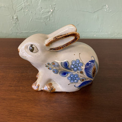 Vintage El Palomar Pottery Blue Floral Rabbit Figurine (L) SMALLS