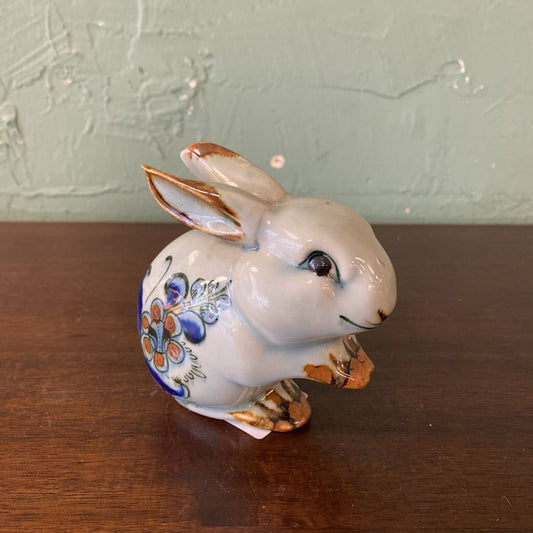 Vintage El Palomar Pottery Blue Floral Rabbit Figurine (S)
