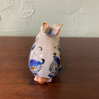 Vintage El Palomar Pottery Blue Floral Rabbit Figurine (S) SMALLS