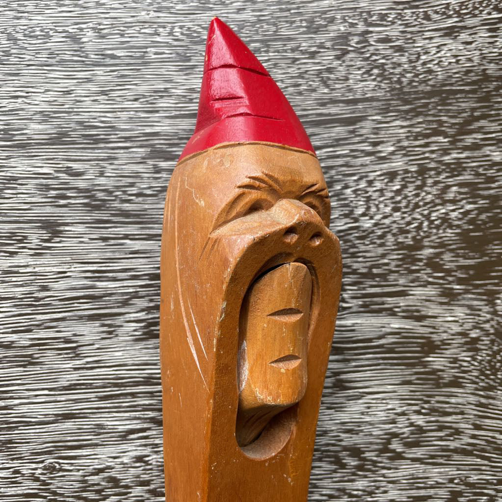 Wood with Red Cap Gnome Nutccracker UNIQUE FINDS