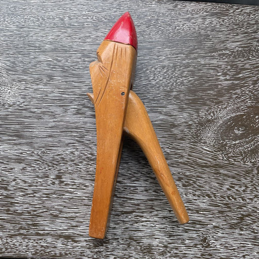 Wood with Red Cap Gnome Nutccracker UNIQUE FINDS