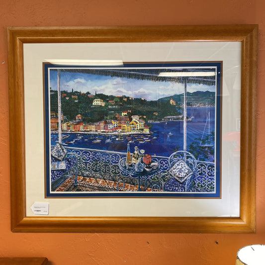 Mediterranean Coastal Scene Framed Print ART