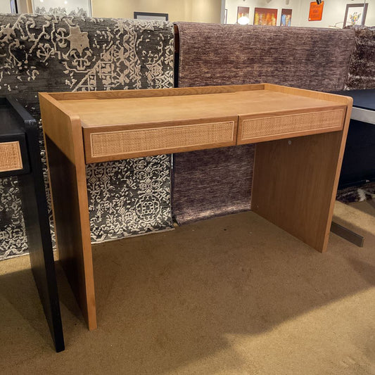 Blonde Desk w Wicker Inset Drawers