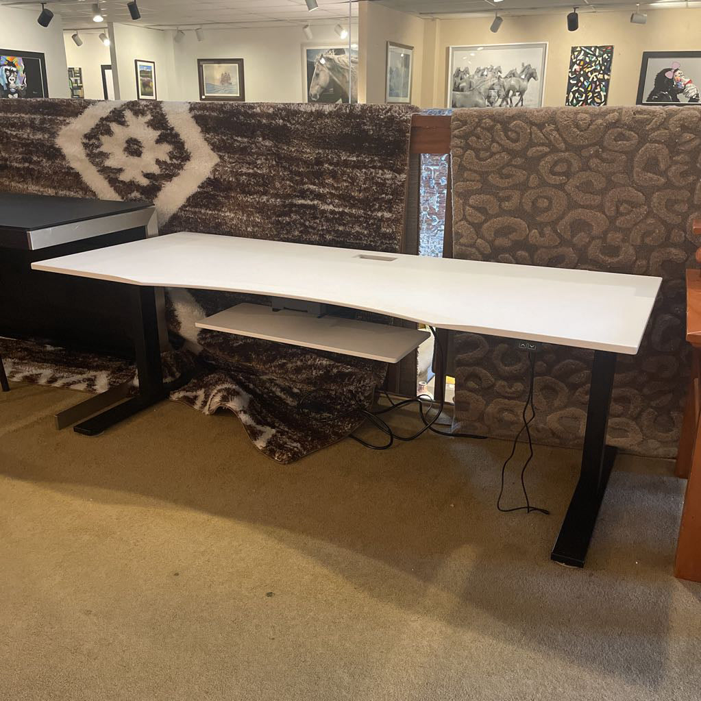Adjustable White Standing Desk w Keyboard Tray AS IS C DESKS