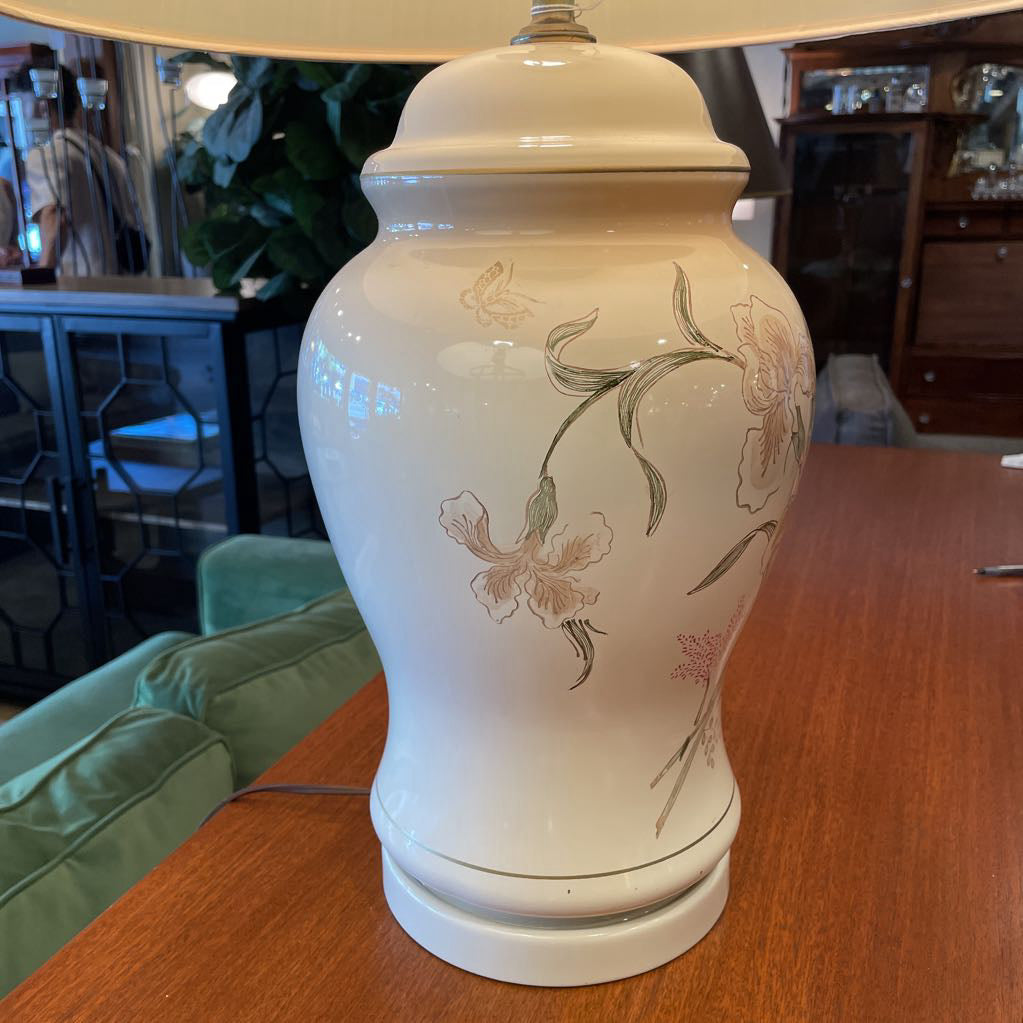 Large Ceramic Table Lamp w Florals and Butterflies LAMPS