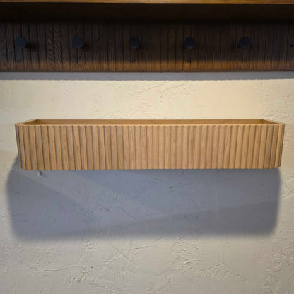 Oak Finish Ribbed Coat Rack w Shelf and Hidden Hooks