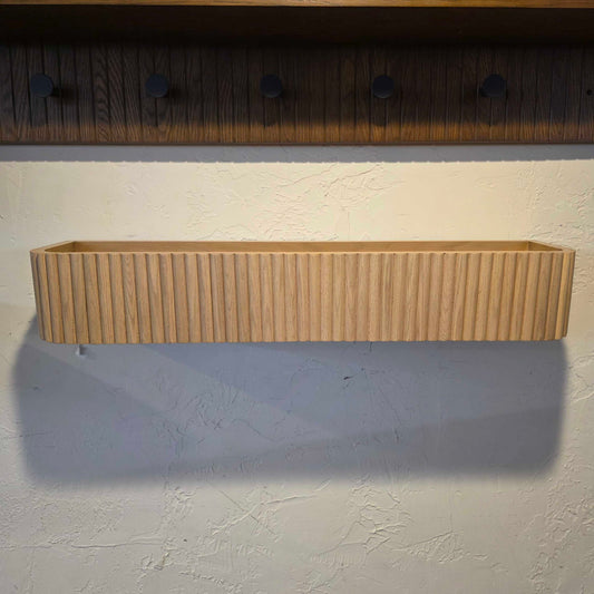 Oak Finish Ribbed Coat Rack w Shelf and Hidden Hooks