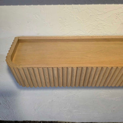 Oak Finish Ribbed Coat Rack w Shelf and Hidden Hooks