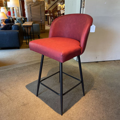 Oxblood Faux Leather Curved Back Counter Stool