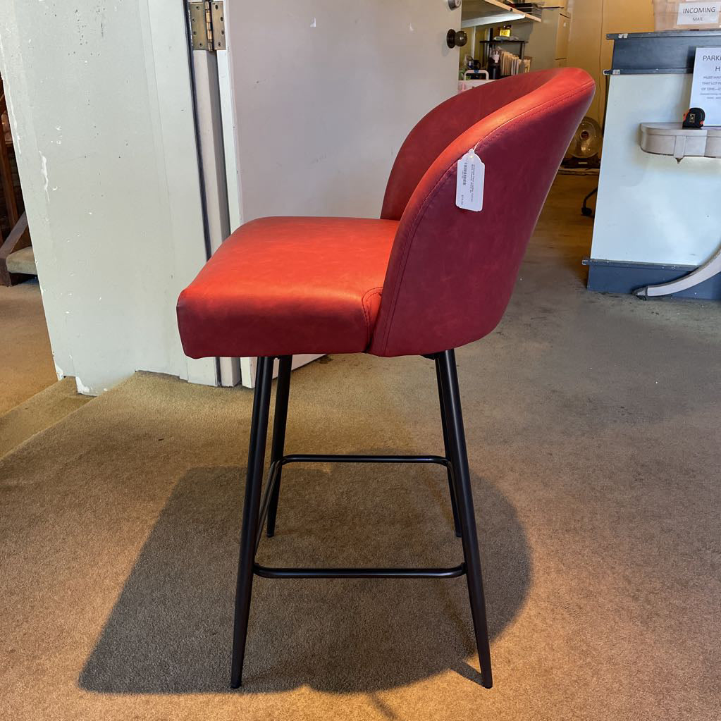Oxblood Faux Leather Curved Back Counter Stool