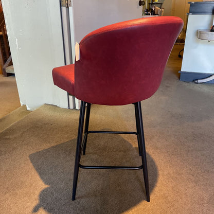 Oxblood Faux Leather Curved Back Counter Stool