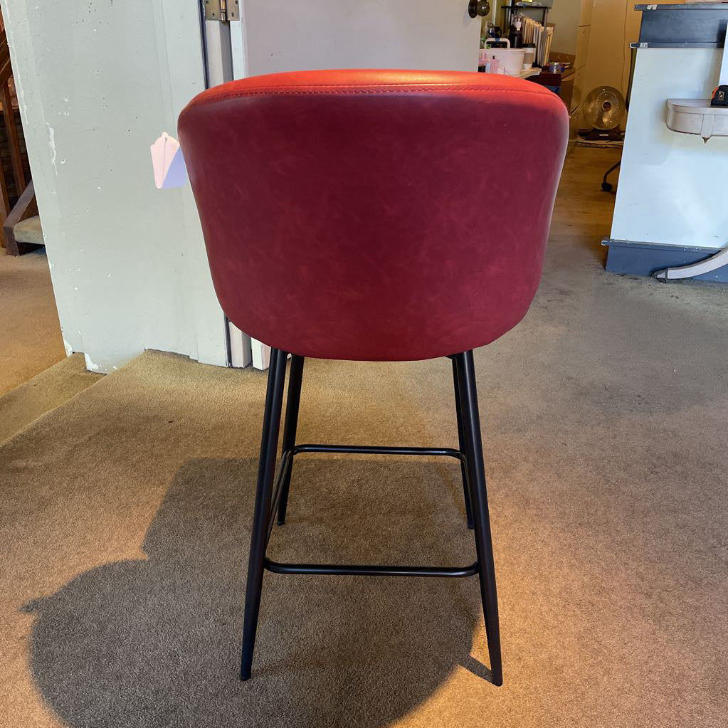 Oxblood Faux Leather Curved Back Counter Stool