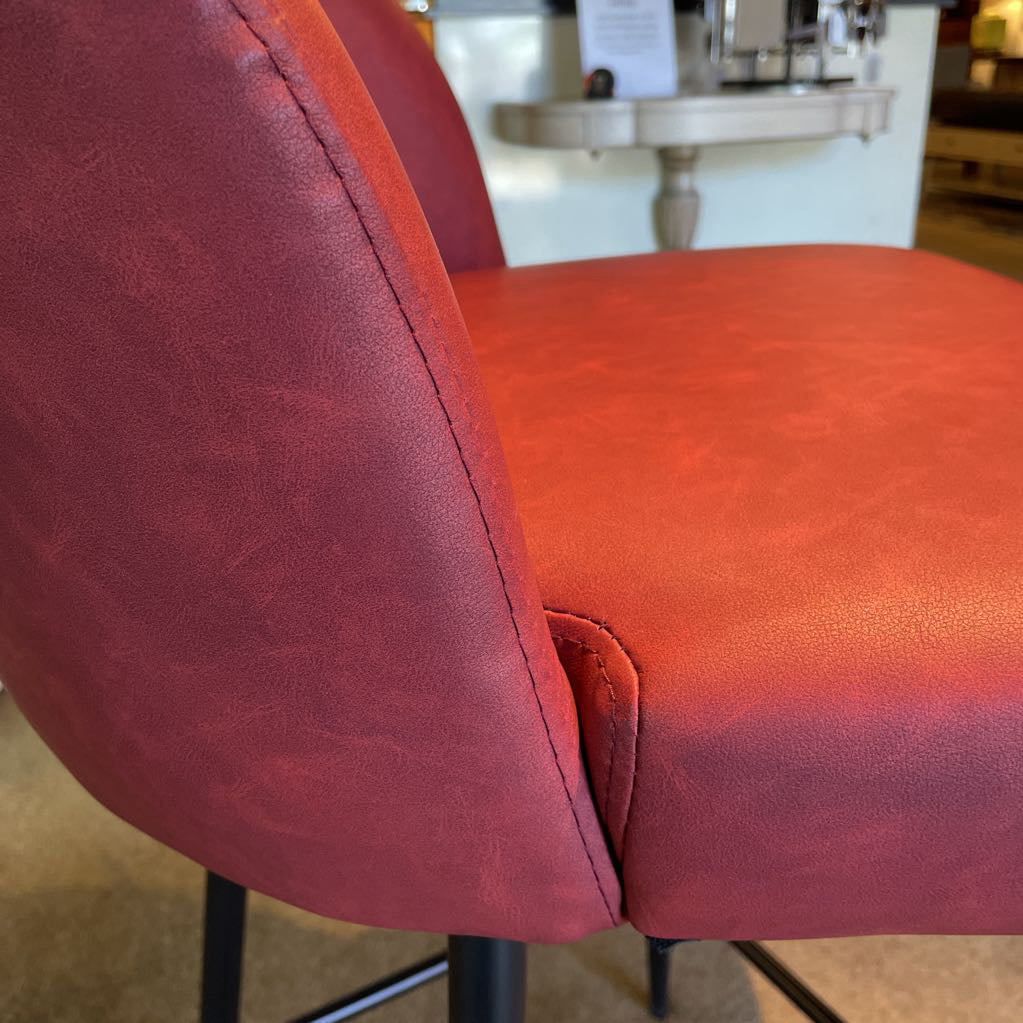 Oxblood Faux Leather Curved Back Counter Stool