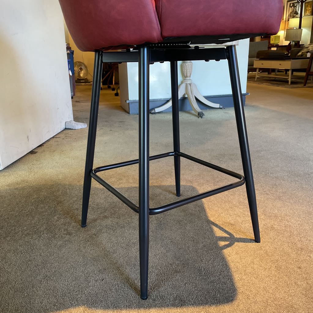 Oxblood Faux Leather Curved Back Counter Stool