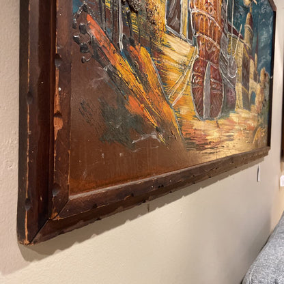 MC Galleon & Castle Art in Rustic Wood Frame