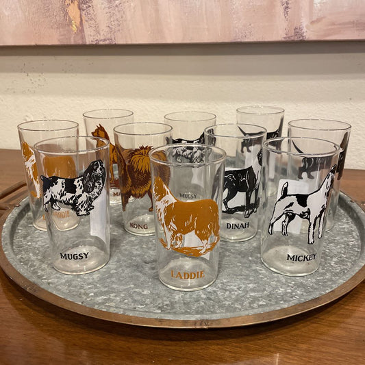 SET OF 10 Doggies with Names Glass Set UNIQUE FINDS