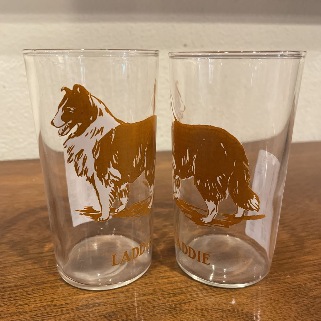SET OF 10 Doggies with Names Glass Set UNIQUE FINDS