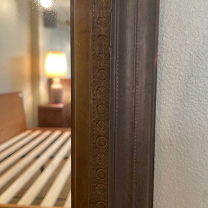 1940 Brass Vintage Mirror w/ Embossed Details (as is) C MIRRORS