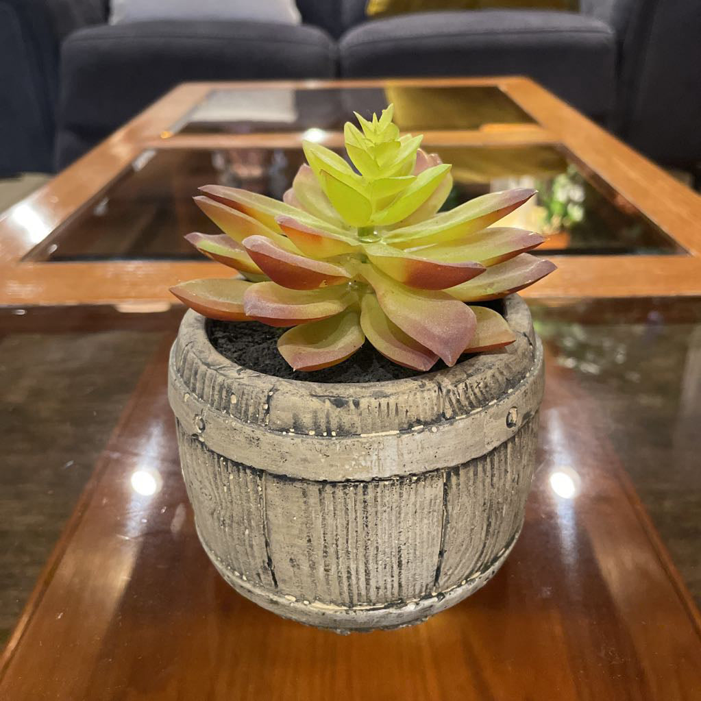 Faux Succulent in Barrel SMALLS