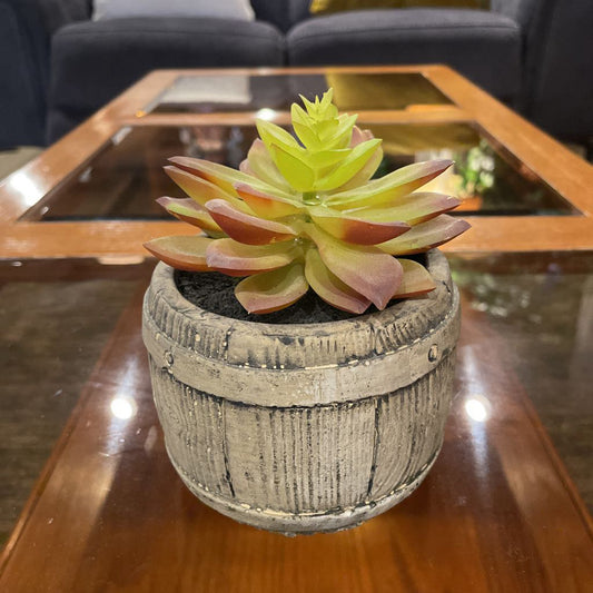 Faux Succulent in Barrel SMALLS