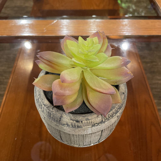 Faux Succulent in Barrel SMALLS