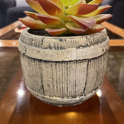 Faux Succulent in Barrel SMALLS