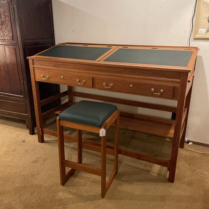Executive Partner Stand Up Desk with Leather Top & Matching Stool C DESKS