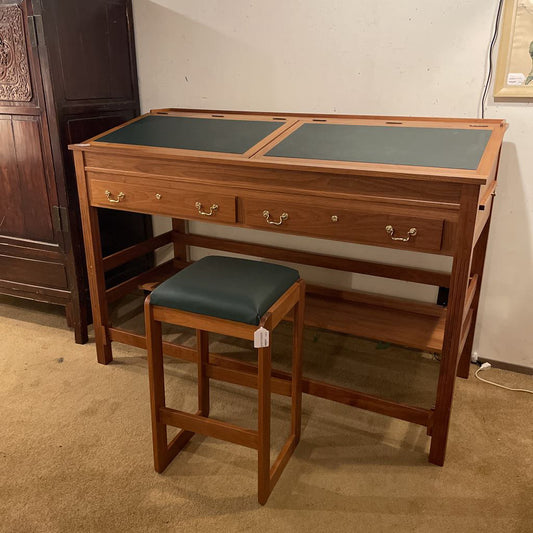 Executive Partner Stand Up Desk with Leather Top & Matching Stool C DESKS