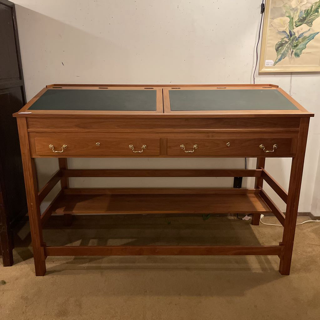 Executive Partner Stand Up Desk with Leather Top & Matching Stool C DESKS