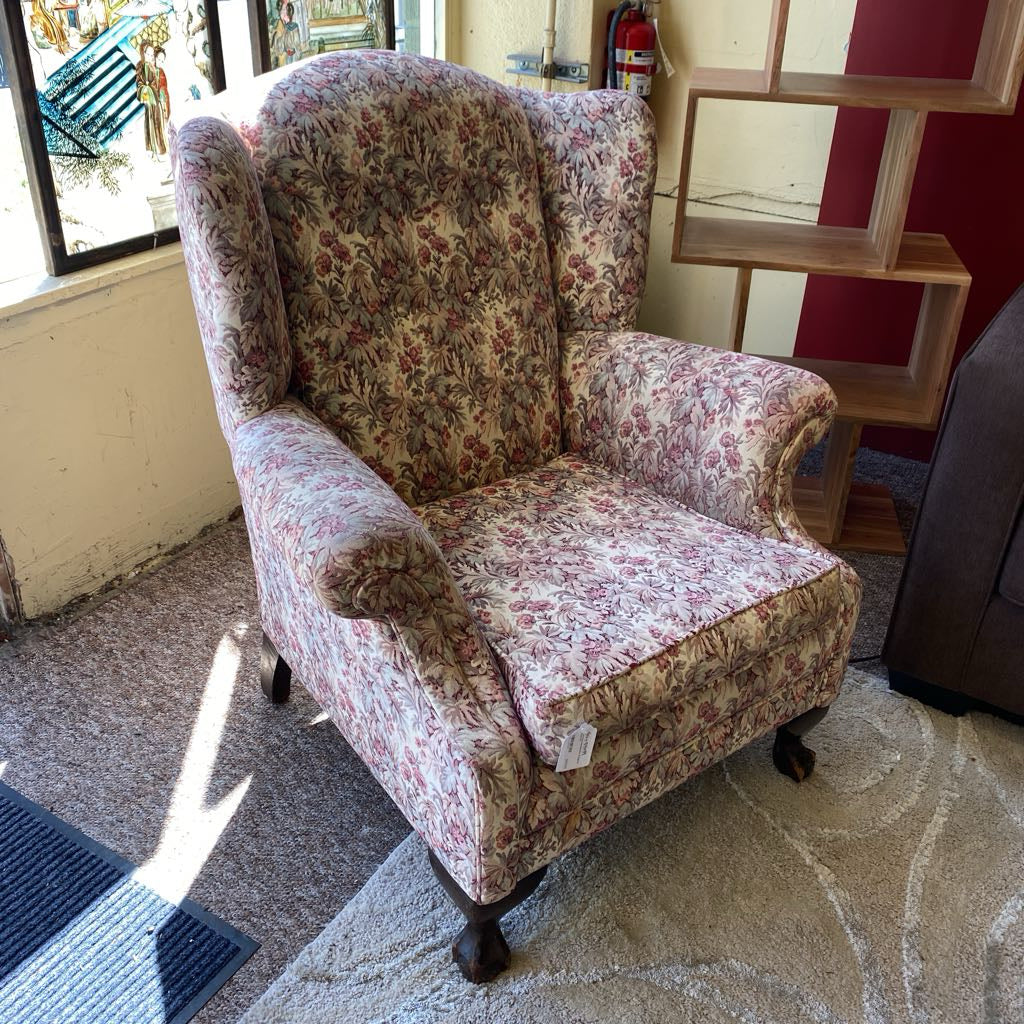Pink Floral Needlepoint Wingback Chair C COFFEE TABLES