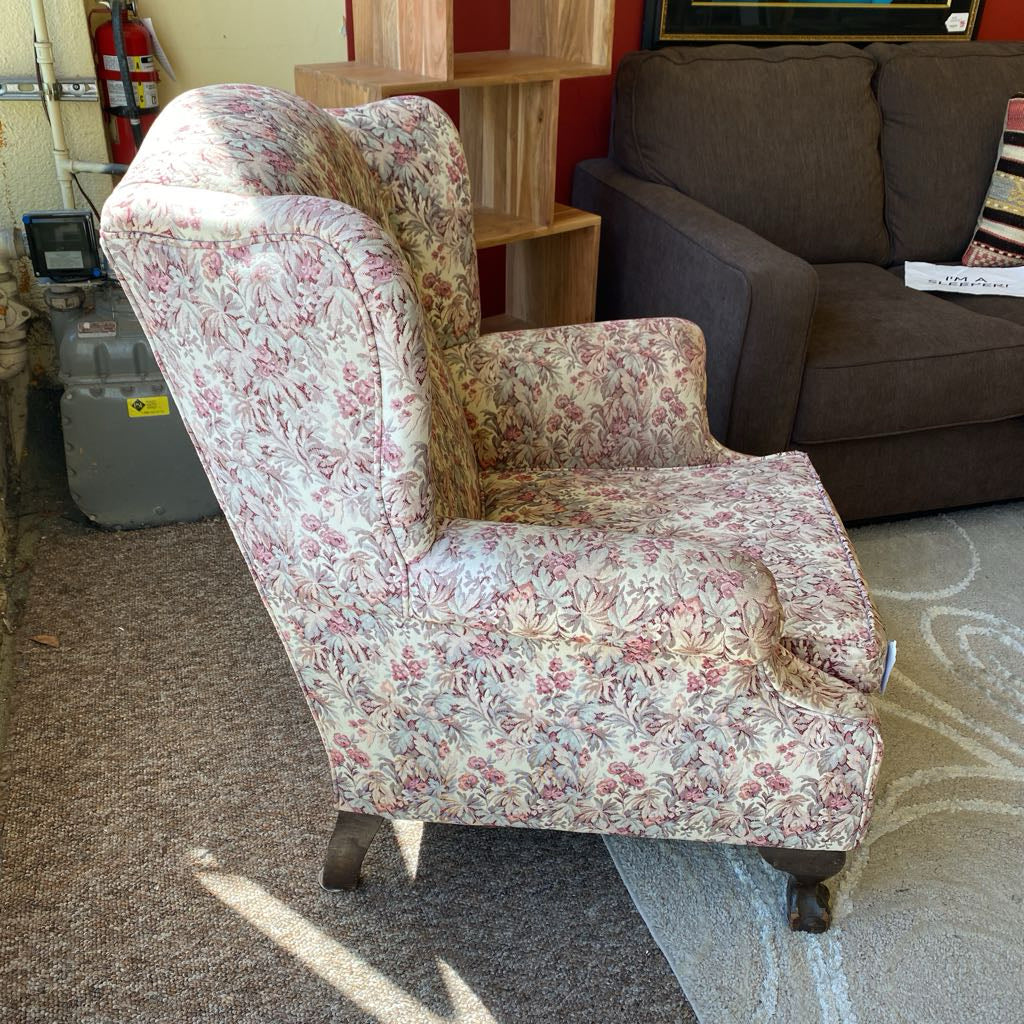 Pink Floral Needlepoint Wingback Chair C COFFEE TABLES
