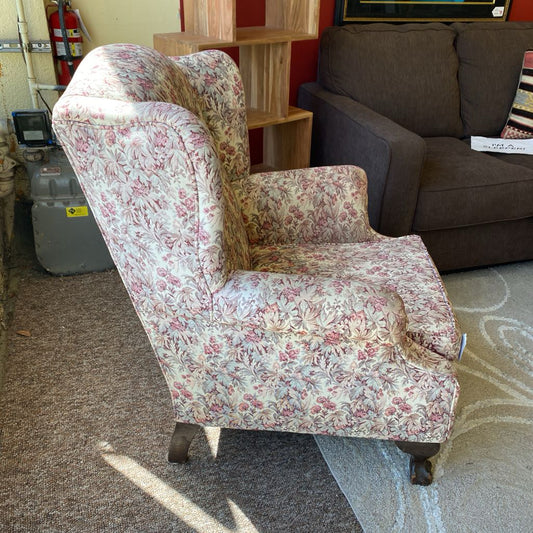 Pink Floral Needlepoint Wingback Chair C COFFEE TABLES