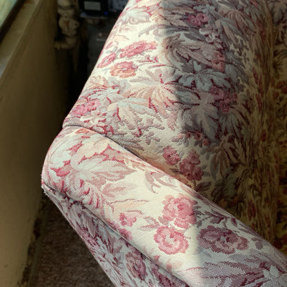 Pink Floral Needlepoint Wingback Chair C COFFEE TABLES