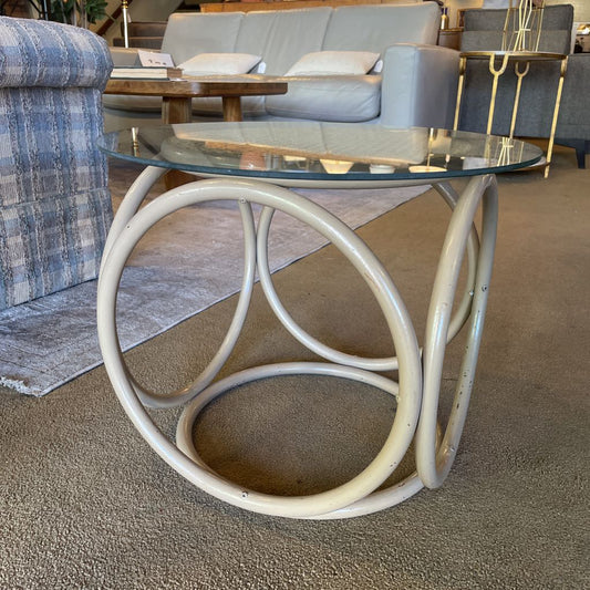 Bentwood Cane Glass Top End Table