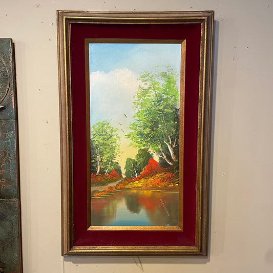 Lake Scene with Red Velvet Framing Art ART