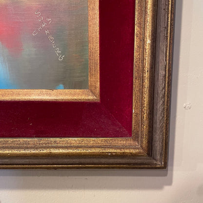 Lake Scene with Red Velvet Framing Art