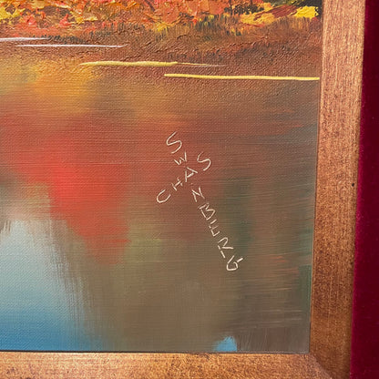 Lake Scene with Red Velvet Framing Art