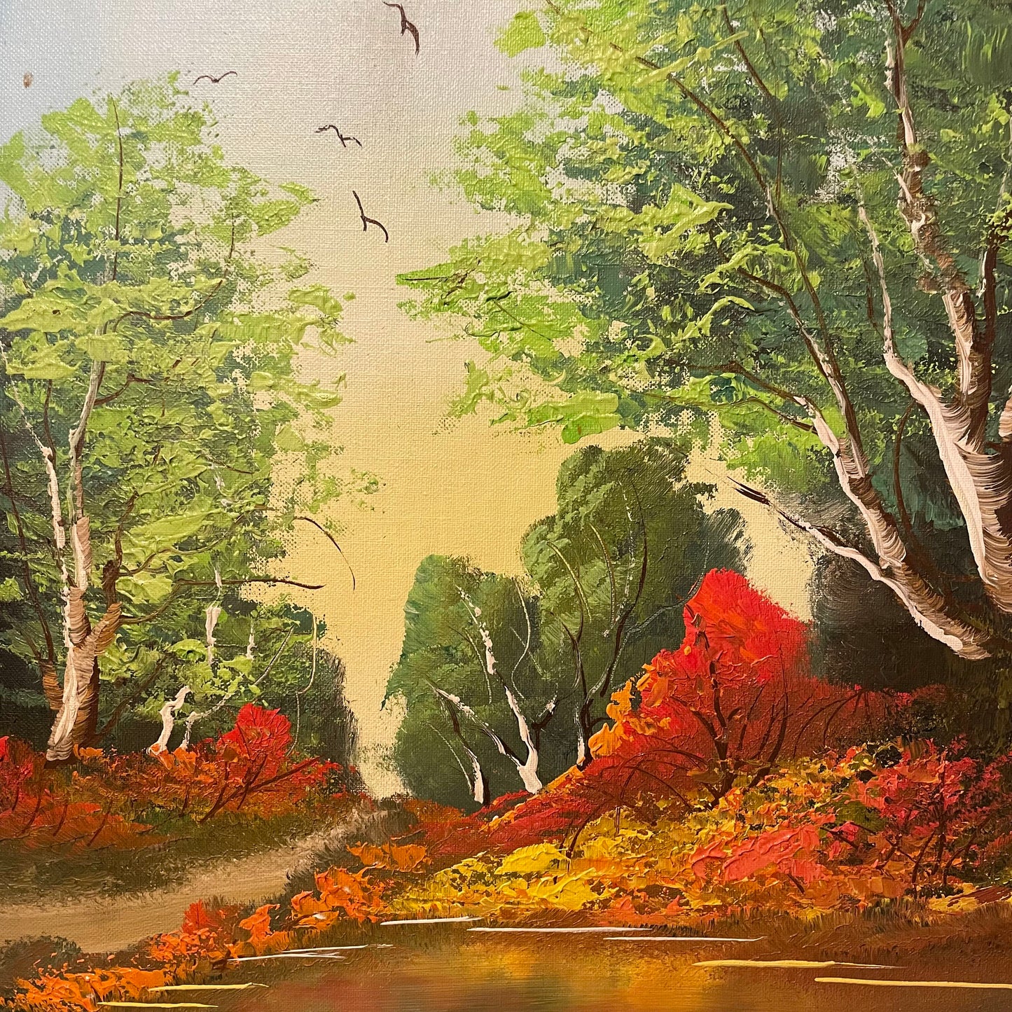 Lake Scene with Red Velvet Framing Art