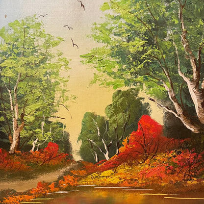 Lake Scene with Red Velvet Framing Art