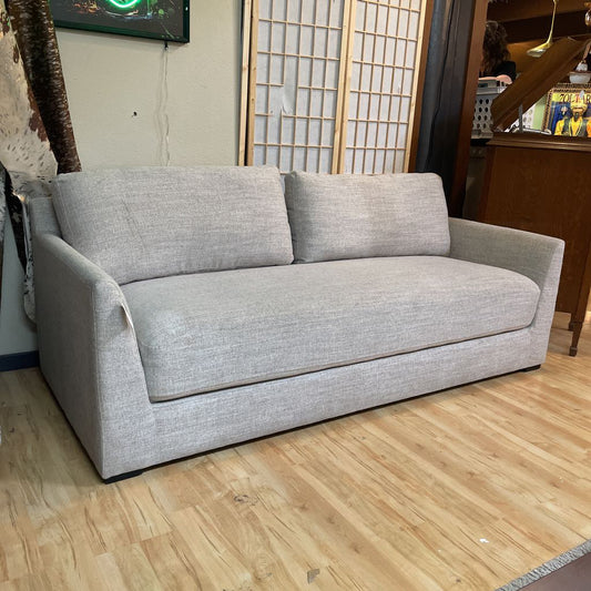 Small Tan/Grey Tweed Fabric Sofa AS IS U SOFAS