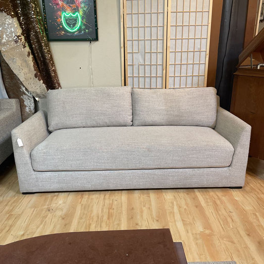 Small Tan/Grey Tweed Fabric Sofa AS IS U SOFAS