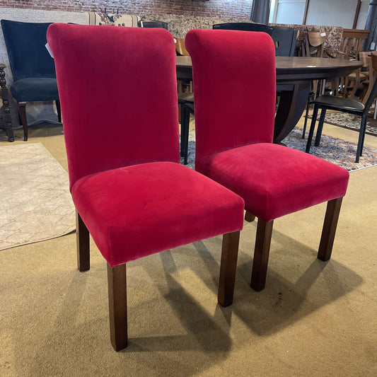 Red Velvet Rolled Arm Dining Chair SET of 2 C DINING CHAIRS