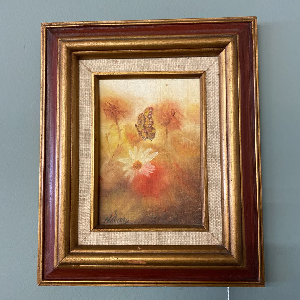 Vintage NB DARE Flower & Butterfly Painting ART