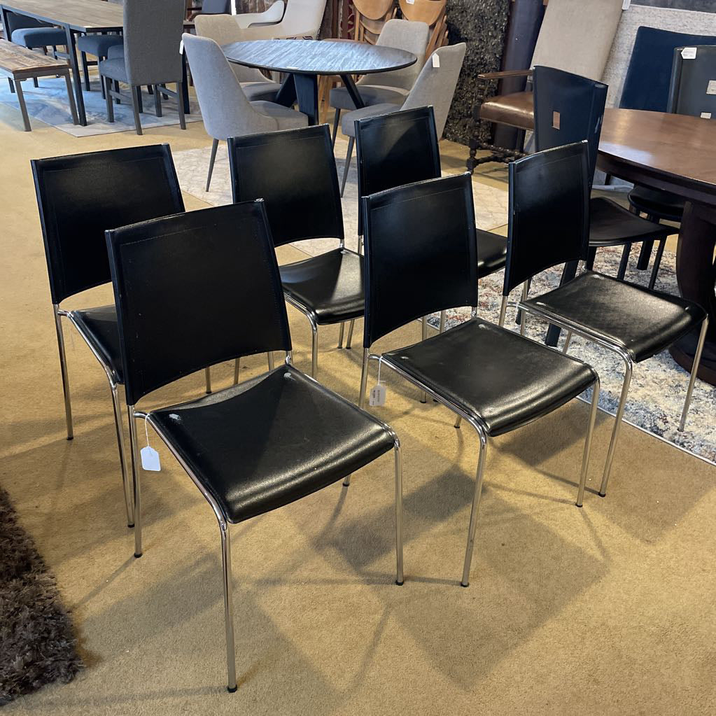 Black Leather Chrome Frame Dining Chair *Set of 6* C DINING CHAIRS