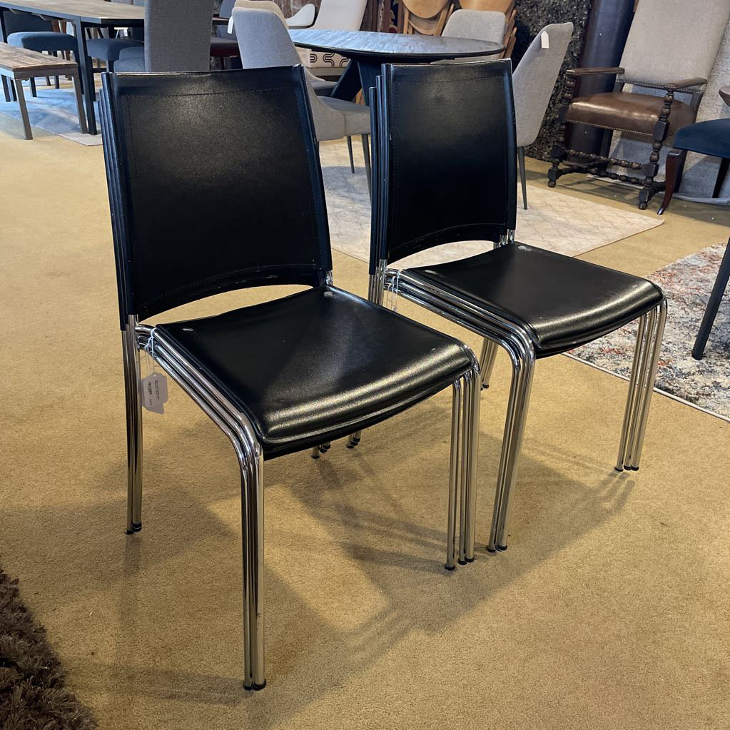 Black Leather Chrome Frame Dining Chair *Set of 6* C DINING CHAIRS