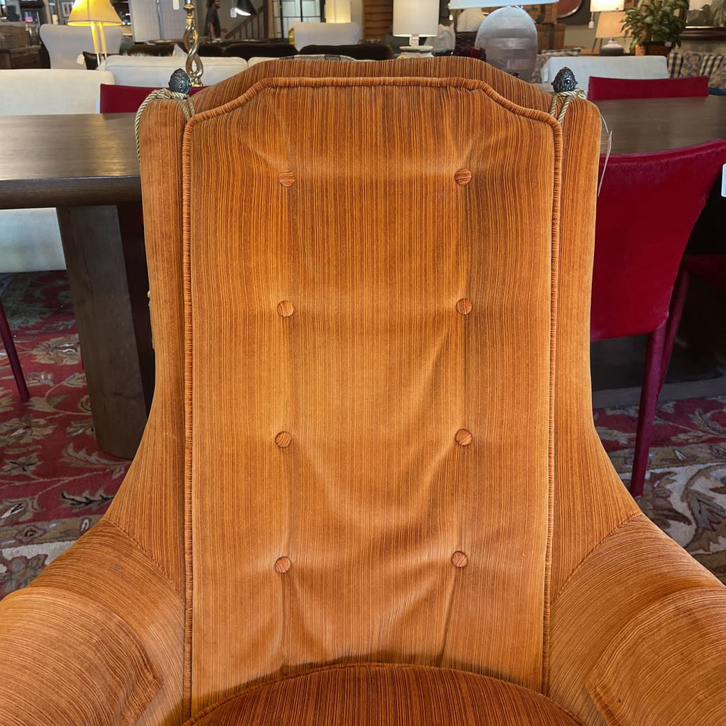 MCM Orange Velvet Tufted Back Chair w/ Tassels U ACCENT CHAIRS